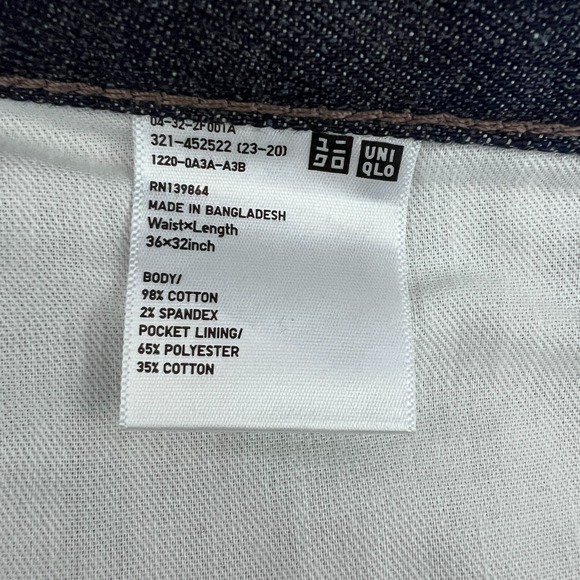 Uniqlo Jeans Mens 36x32 Blue Dark Wash Slim Straight Leg‎ Kaihara Selvedge - Picture 12 of 14
